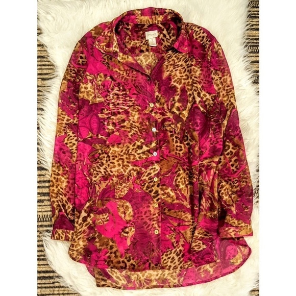 💕CHICO'S💕 Animal Print Button Down Blouse - Picture 5 of 8